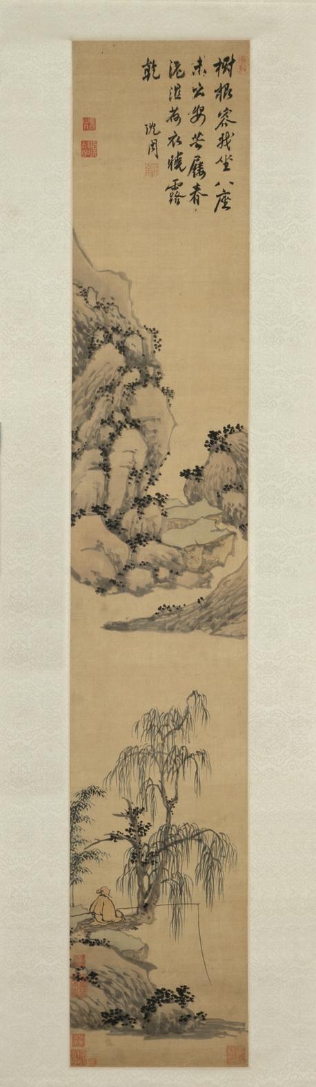 沈周柳荫坐钓图轴