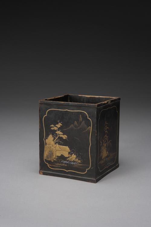 木黑漆描金芦雁纹笔筒