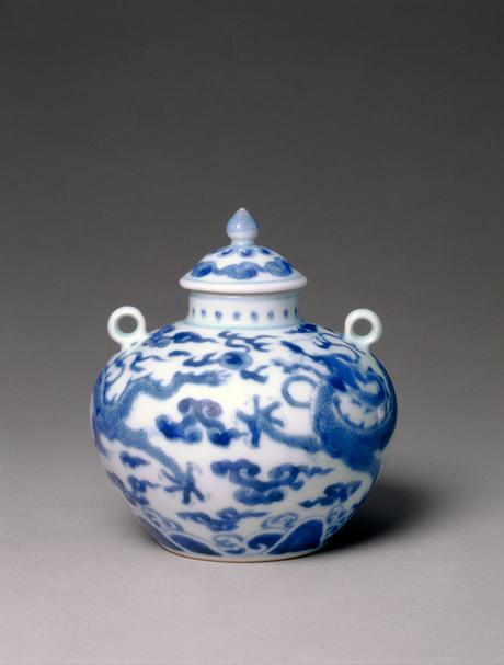 雍正款青花云龙纹双系盖罐