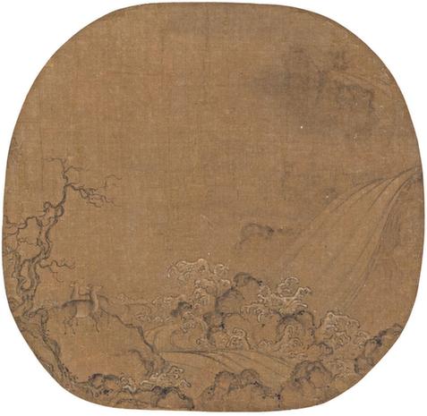 瀑边游鹿图