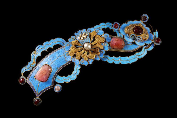 银镀金嵌珠宝如意簪