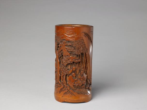 竹雕竹林七贤图笔筒