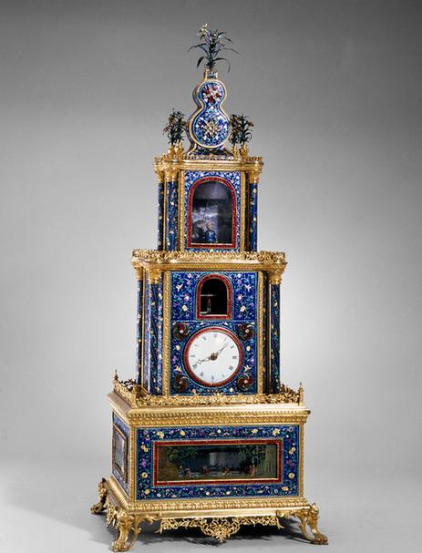 铜镀金珐琅楼攀杠人钟