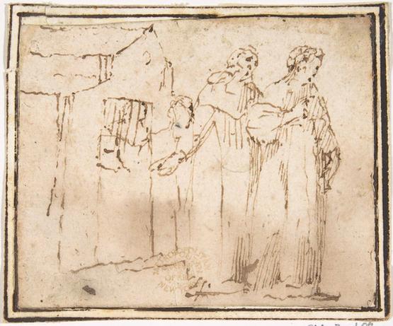 attributed to Francesco Allegrini--Two Monastic Figures Standing before a Church