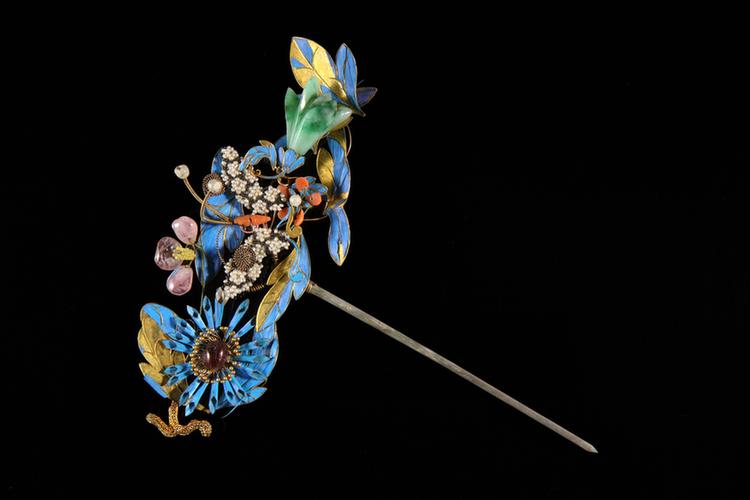 银镀金缉米珠蝴蝶纹簪