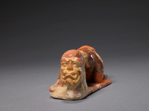 三彩蛇身双人首俑