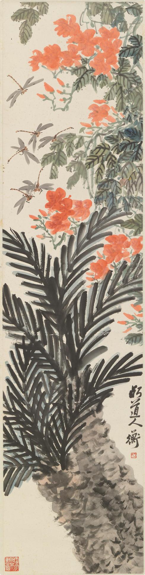 花卉蜻蜓图轴