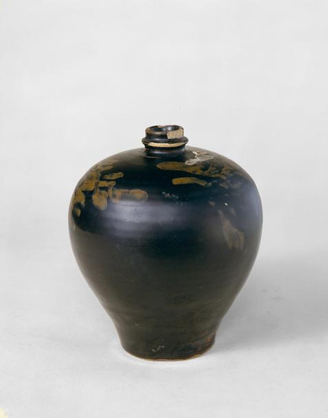 黑釉加彩小口罐