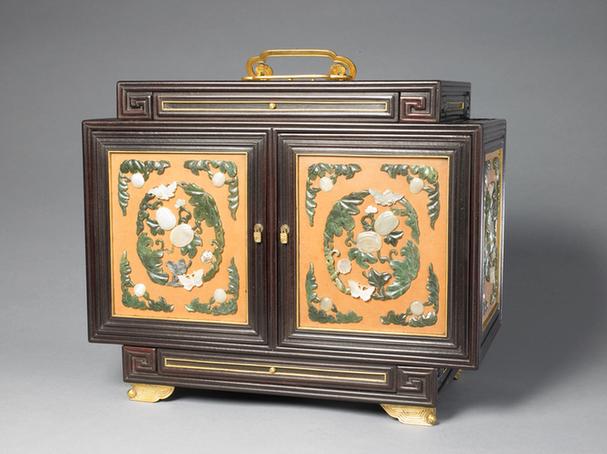 紫檀嵌玉瓜蝶纹文具匣