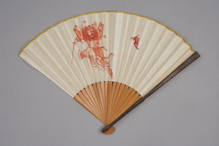 竹股棕竹边画钟馗图面折扇