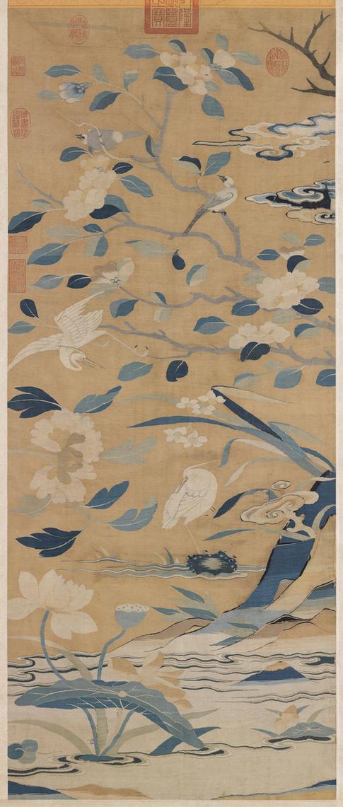 缂丝花卉翎毛轴