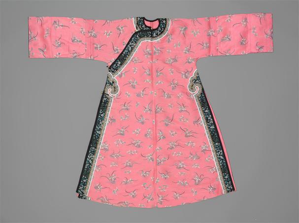 粉红色纳纱兰花纹单氅衣