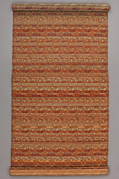 古铜色地横条花卉纹织金锦