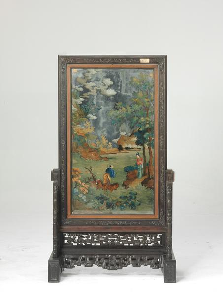 木座嵌珐琅画人物图玻璃插屏