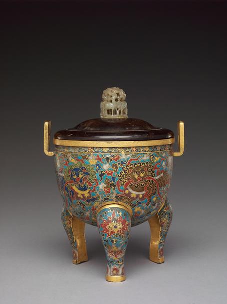 掐丝珐琅三狮戏球纹鼎式炉