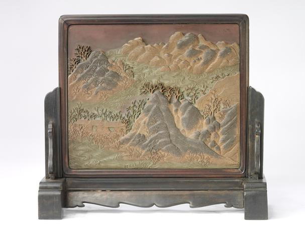 木边石雕山水图插屏