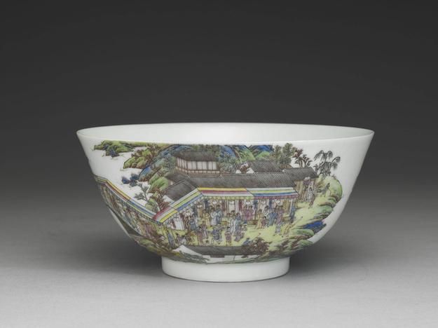 乾隆窑 珐瑯彩灯火升平碗