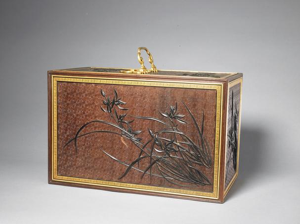 鸂鶒木嵌紫檀兰花纹提梁文具匣