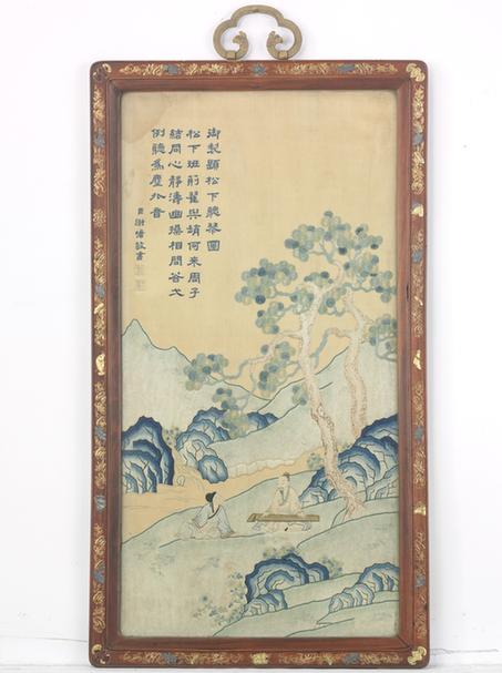 刺绣御制题桐荫玩鹤图挂屏