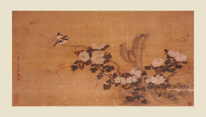 菊石双鸟图横批