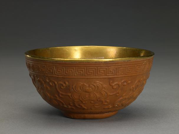 乾隆款匏制铜镀金里茶碗