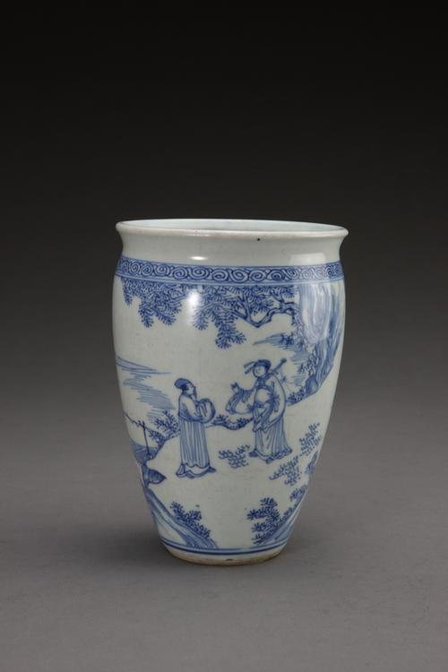 青花人物故事图平底缸