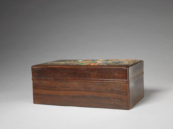 红木镶嵌葫芦竹石图长方盒