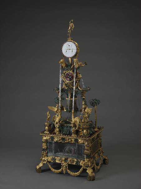 铜镀金乐箱水法跑人双马驮钟