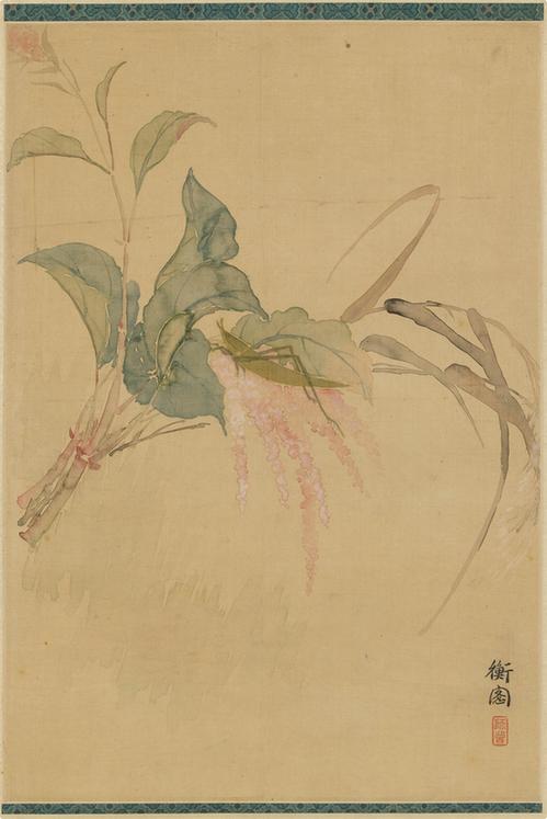 红蓼蚱蜢图轴