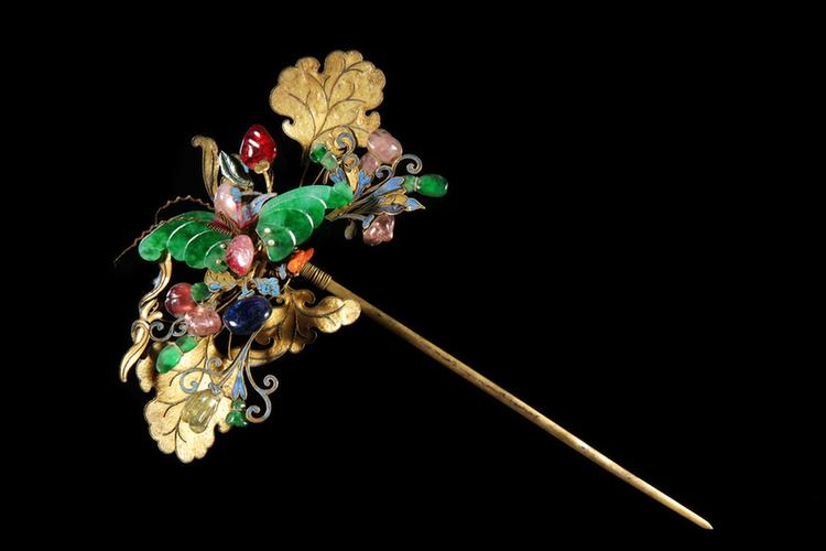 银镀金点翠头花