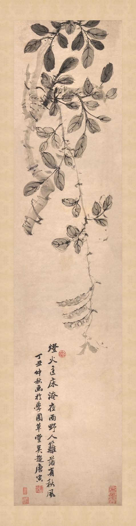 秋树豆藤图立轴