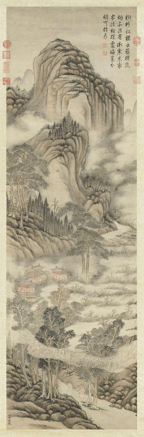 高宗御题山寺朝岚图轴