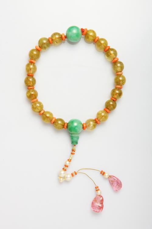 黄碧玺带珠翠饰十八子手串