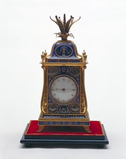 铜镀金珐琅楼转花开花钟