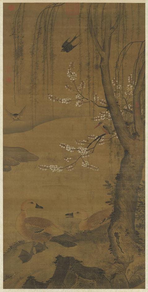 花鸟图-杏花双鸭