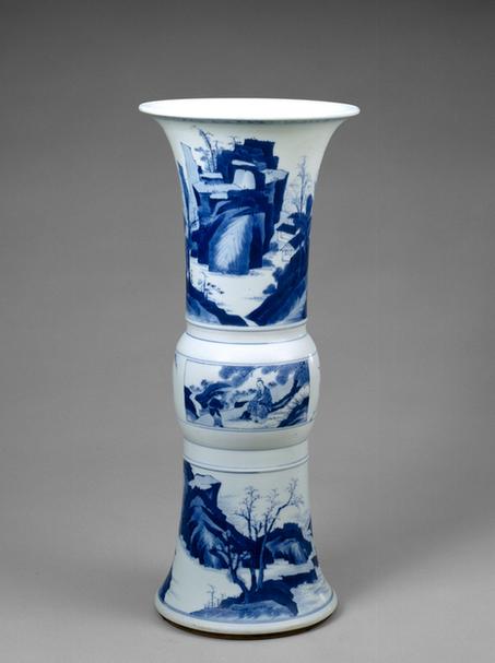 成化款青花山水人物图花觚