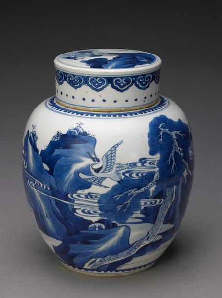 青花鹤鹿同春图盖罐