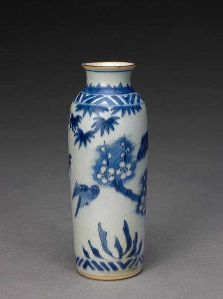 青花岁寒三友图筒式瓶