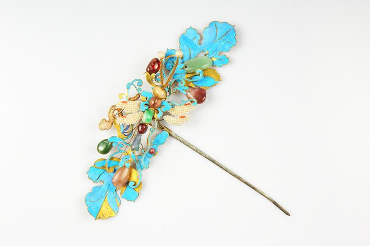 银镀金嵌珠宝蜻蜓纹簪