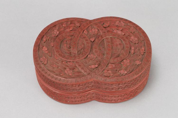 剔红落花流水双套环纹双圆式盒