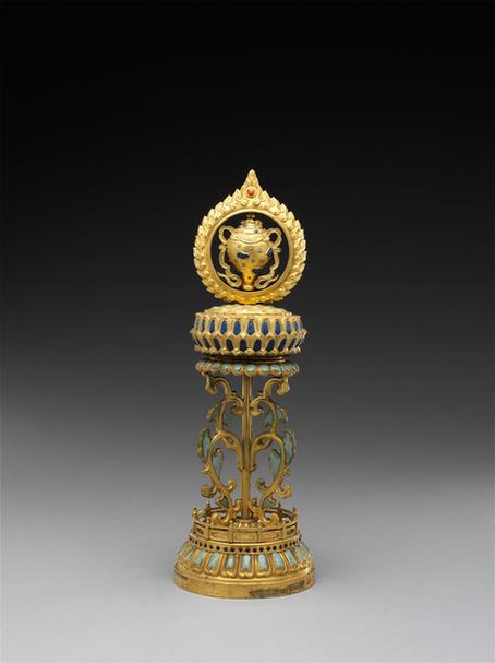 铜鎏金嵌玻璃八宝-螺