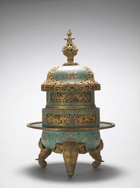 掐丝珐琅勾莲花卉纹象首三足熏炉