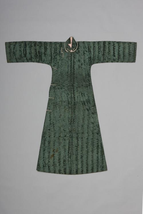 鸡血红色闪条纹丝绒夹袍