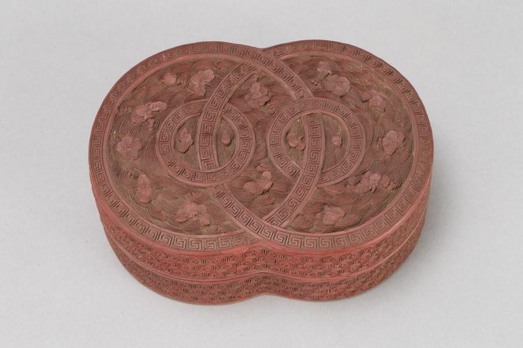 剔红落花流水双套环纹双圆式盒