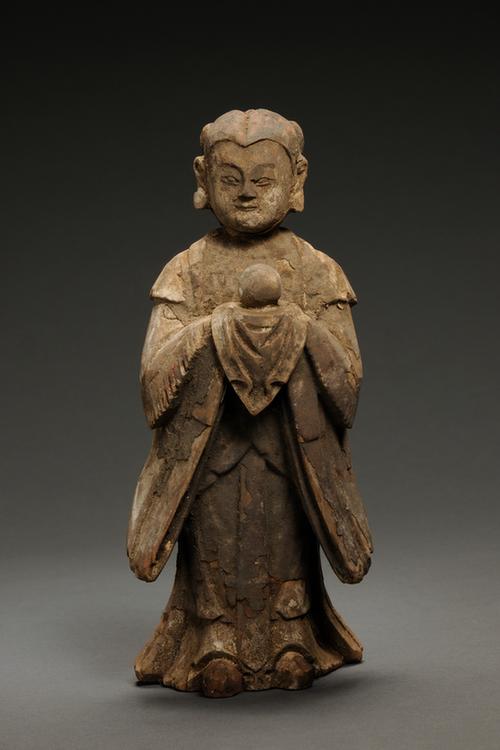 木雕彩绘供养人立像