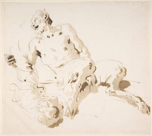 Giovanni Battista Tiepolo--Seated Satyr Holding a Garland