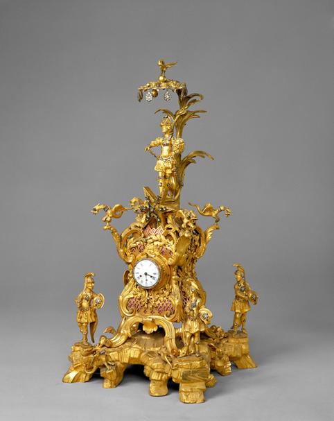 铜镀金山子座四站人转人小座钟