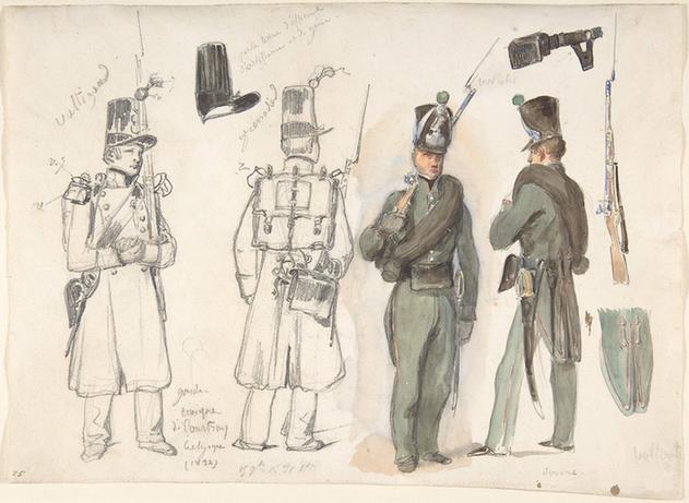 Auguste Raffet--Uniforms of the civil guard in Courtray, Belgium