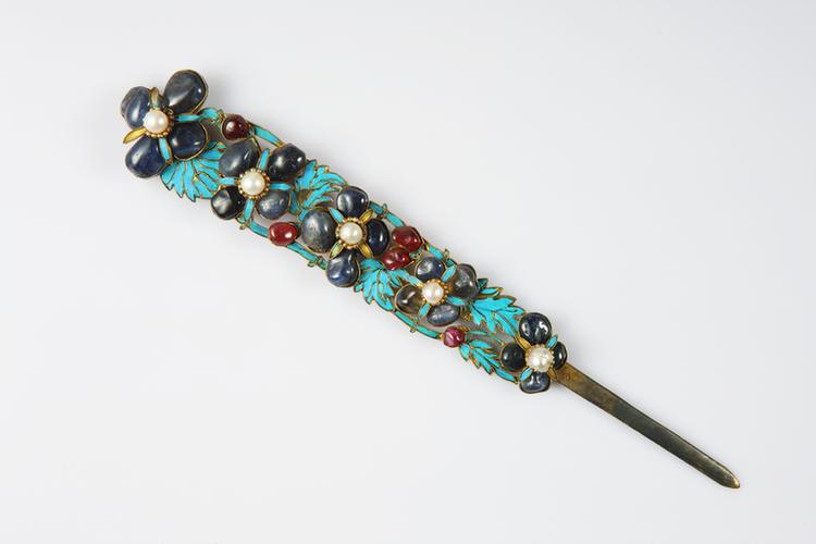 银镀金嵌宝石花簪