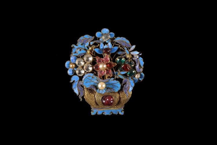 银镀金嵌珠宝花盆形簪